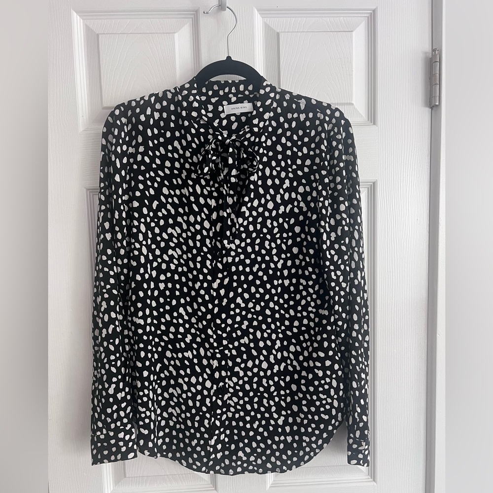Anine Bing Black & White Silk Blouse